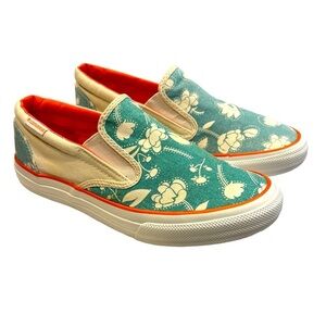 Converse, floral slip on canvas, shoes, size 10, green, white and orange